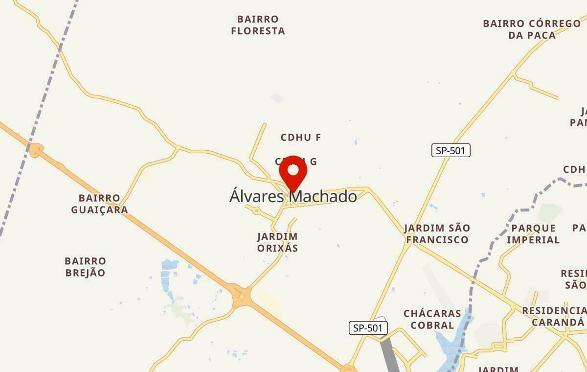 Mapa de Álvares Machado em São Paulo