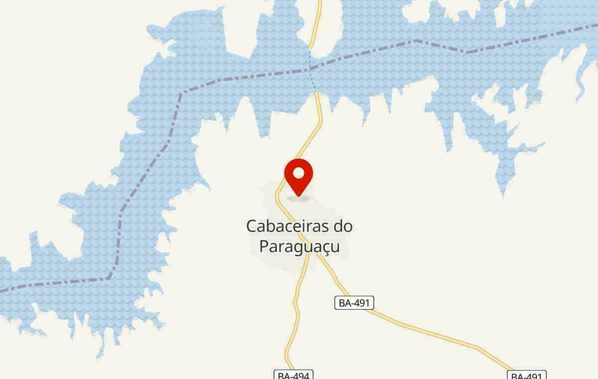 Mapa de Cabaceiras do Paraguaçu na Bahia