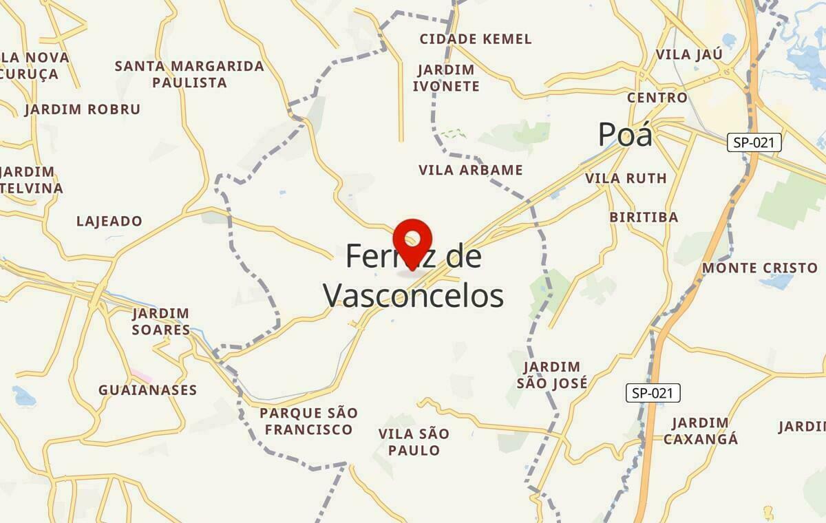 Mapa de Ferraz de Vasconcelos em São Paulo