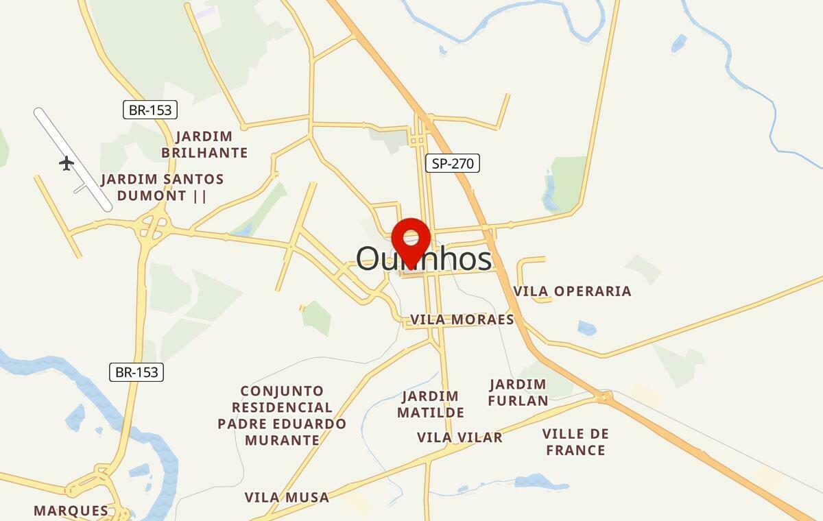 Mapa de Ourinhos em São Paulo