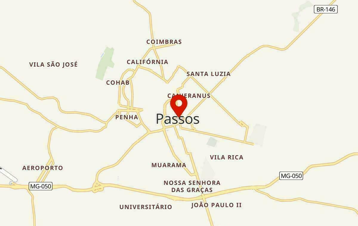 Mapa de Passos em Minas Gerais