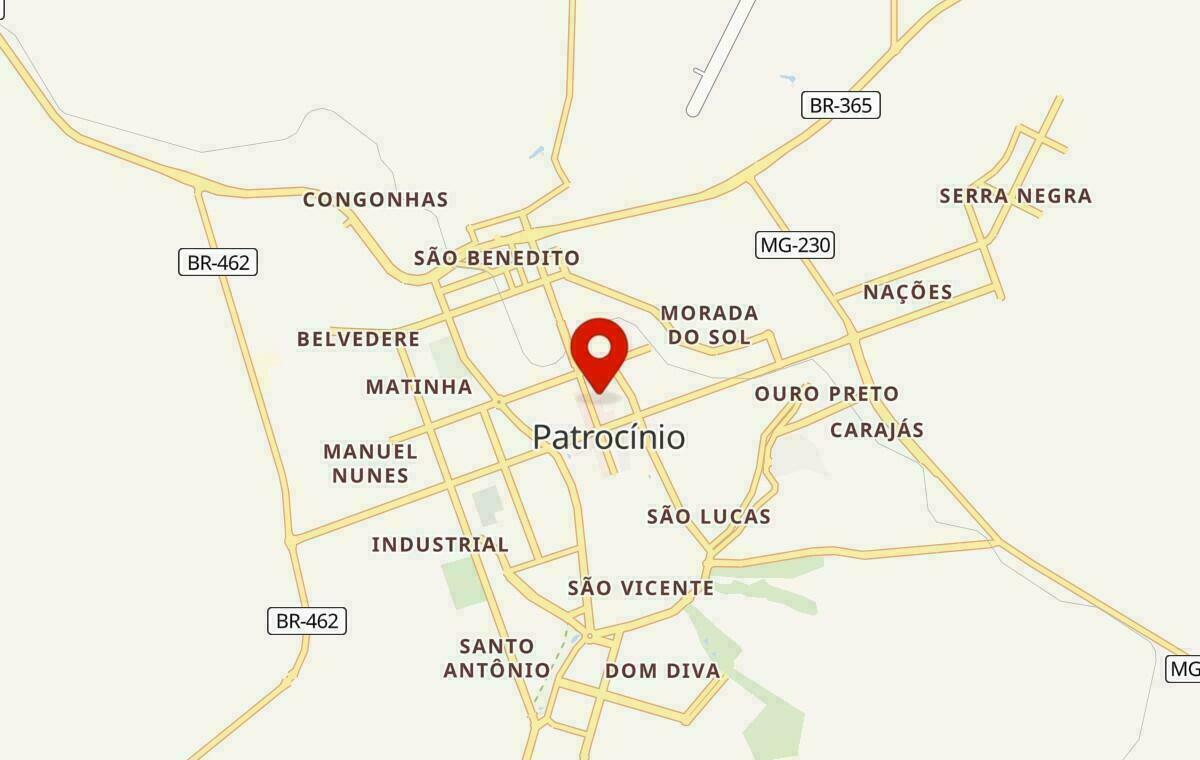 Mapa de Patrocínio em Minas Gerais