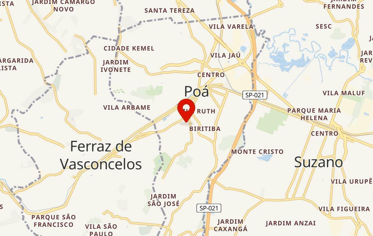 Mapa de Poá em São Paulo