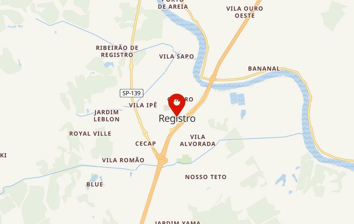 Mapa de Registro em São Paulo