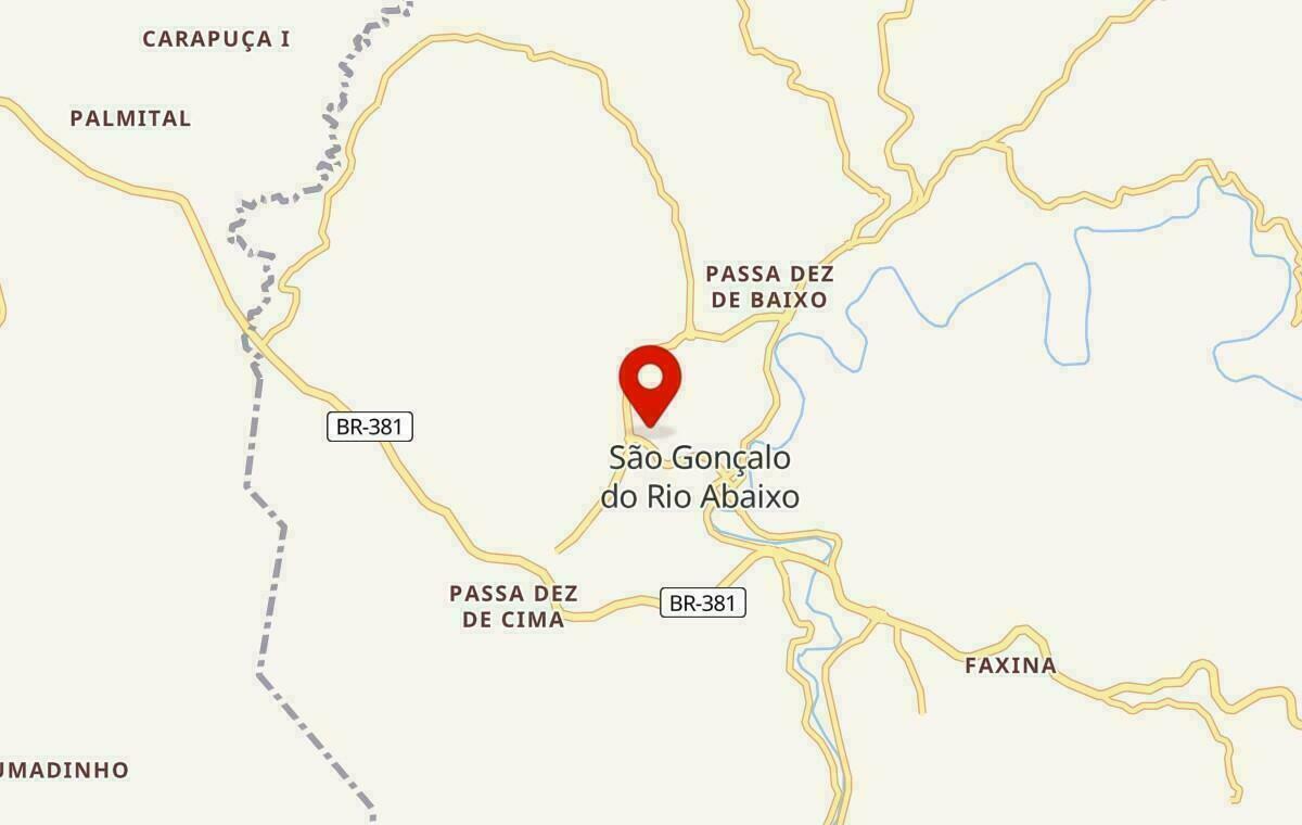 Mapa de São Gonçalo do Rio Abaixo em Minas Gerais