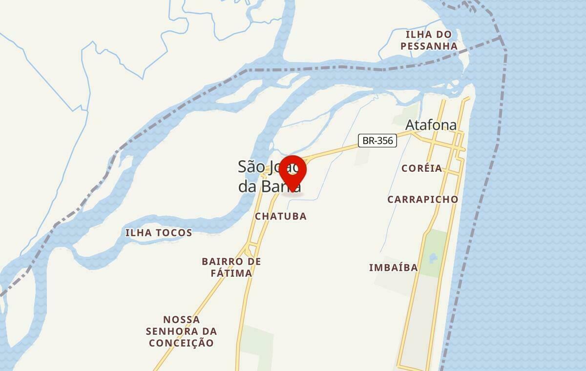 Mapa de São João da Barra no Rio de Janeiro