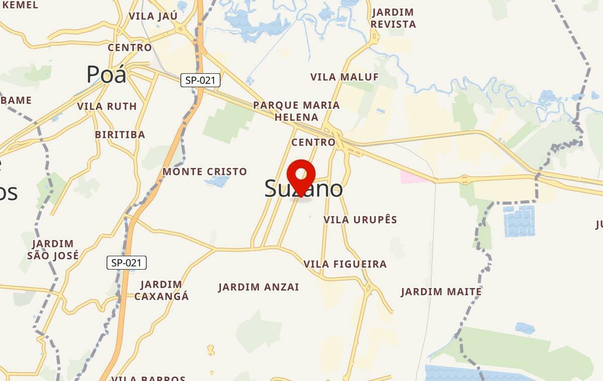 Mapa de Suzano em São Paulo