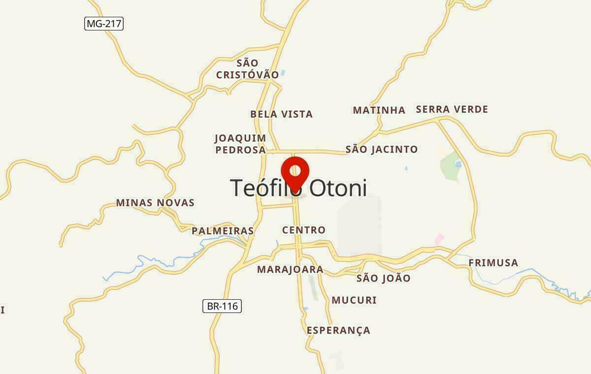 Mapa de Teófilo Otoni em Minas Gerais